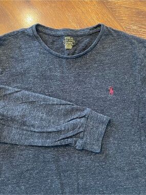 Polo by Ralph Lauren Men’s Heather Black Long-Sleeve Crew Shirt slim fit large